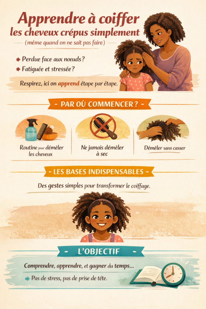 apprendre coiffer cheveux crepus enfant debuter